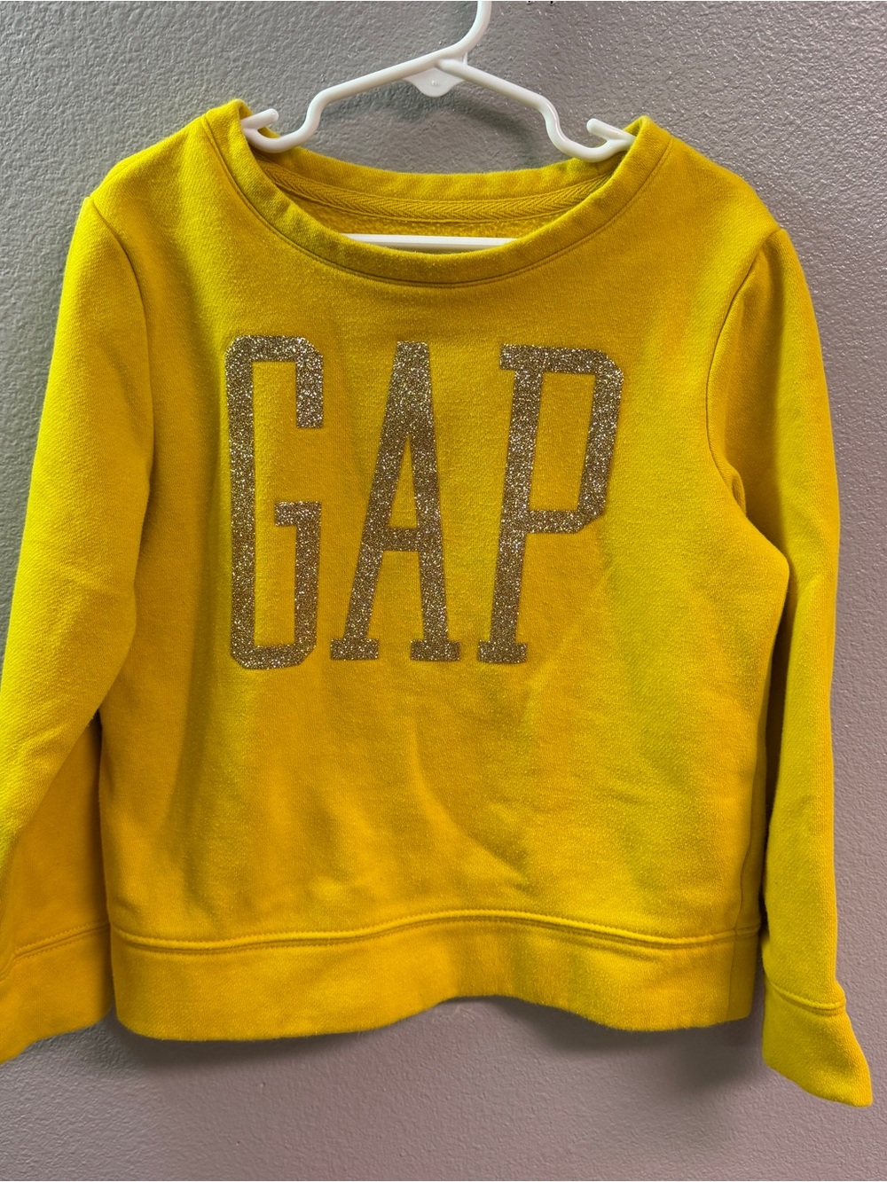 GAP Bright Yellow Sweatshirt with Glitter Logo girls 6/7